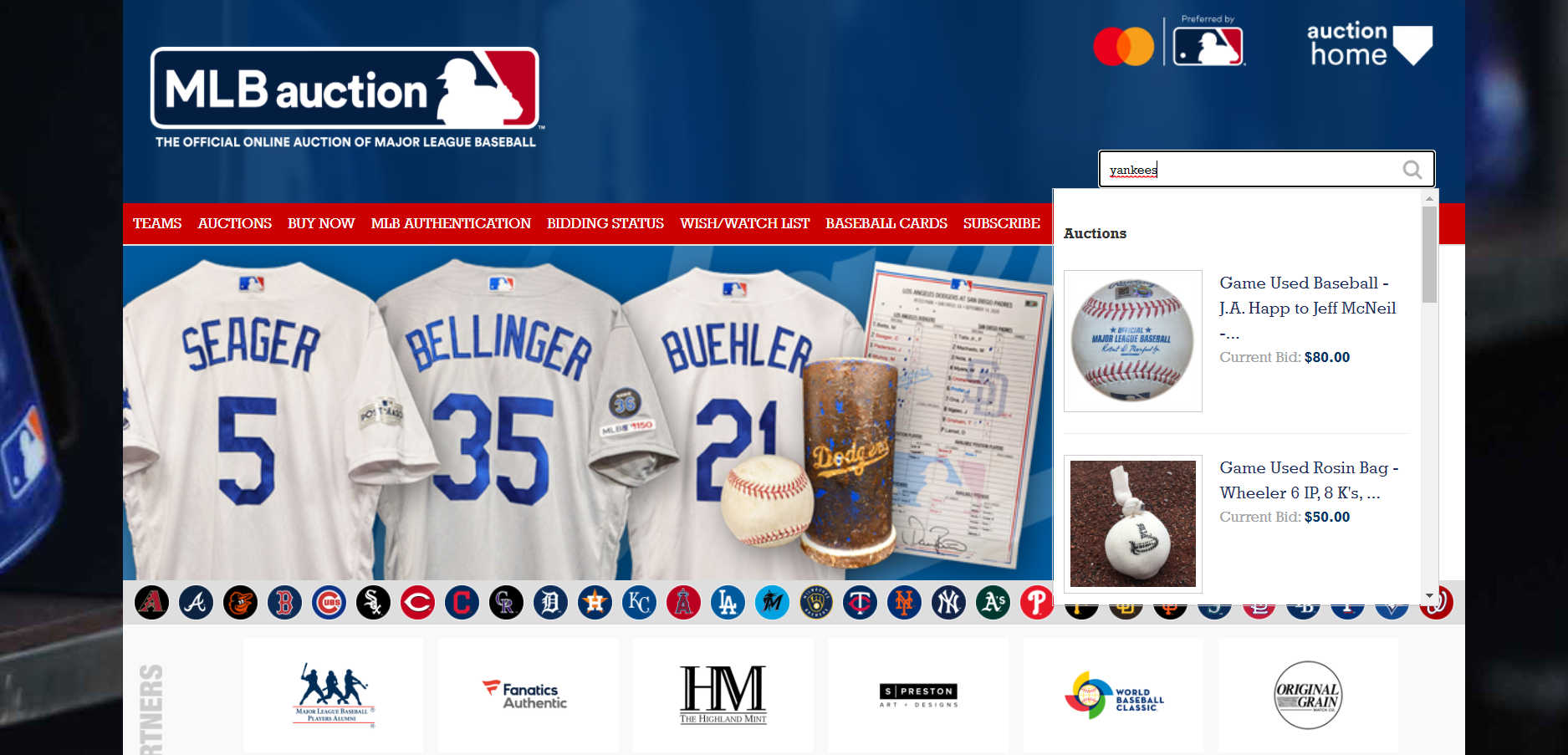The Official Online Auction Site of the Los Angeles Dodgers